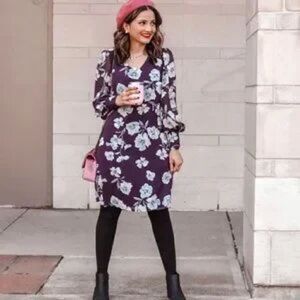 CABi Purple Ellery Floral Dress Long Sleeve